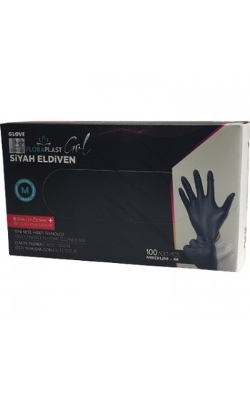 Floraplast Pudrasız Elastik Kutulu  (M) 100 Adet Siyah Eldiven…