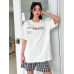 Grafik Baskılı Beyaz Kadın T-shirt Tişört