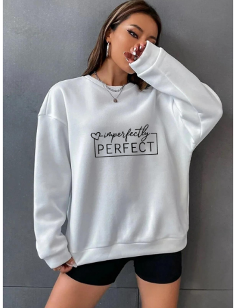 Perfect Baskılı Kadın Sweat Beyaz