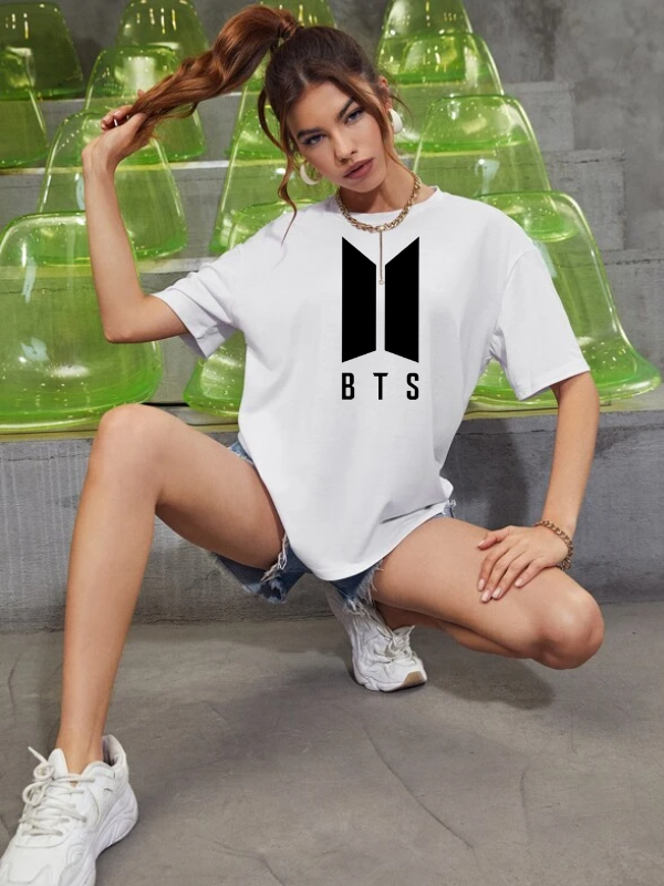 BTS Baskılı Kadın T-shirt Beyaz…
