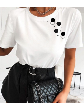 Puantiye Baskılı Kadın Beyaz Tshirt Tişört