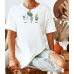 Soyut Çizim Baskılı Kadın Beyaz Tshirt Tişört