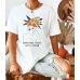 İllüstrasyon Women ve Çiçekler Baskılı Kadın Beyaz Tshirt Tişört