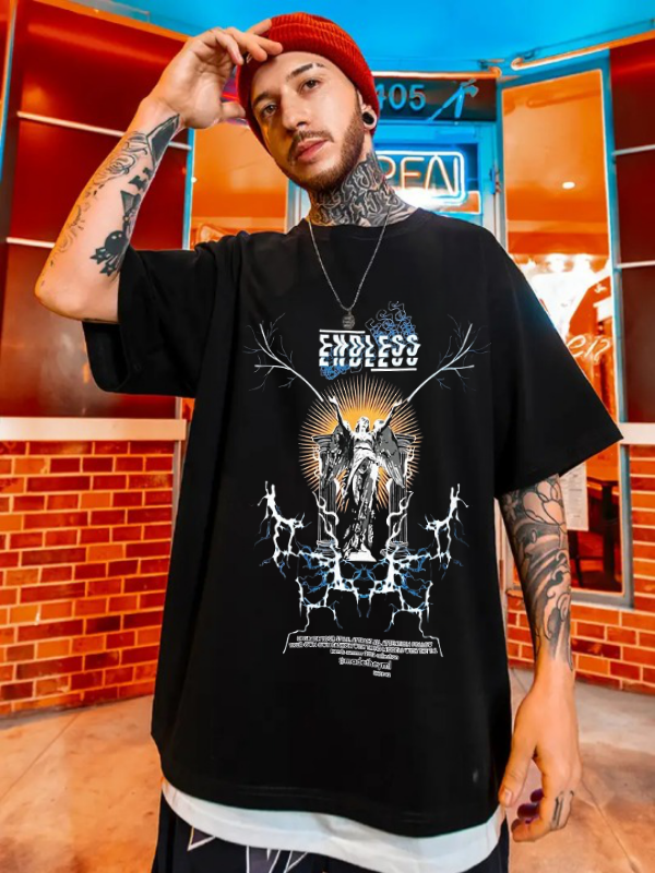 Şimşek baskılı oversize unisex tişört…