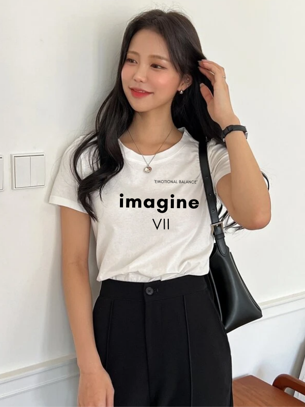 İmagine Baskılı Bisiklet Yaka Kadın Beyaz Oversize Tshirt Tişört…