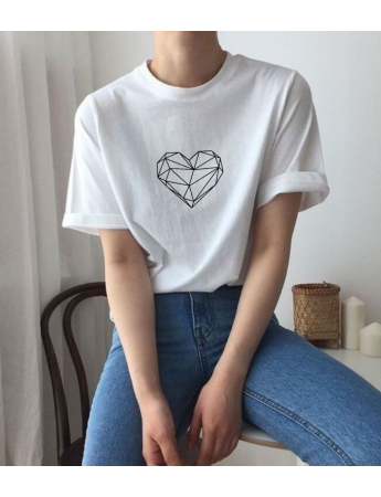 Kalp  Baskılı Kadın Beyaz  Tshirt Tişört