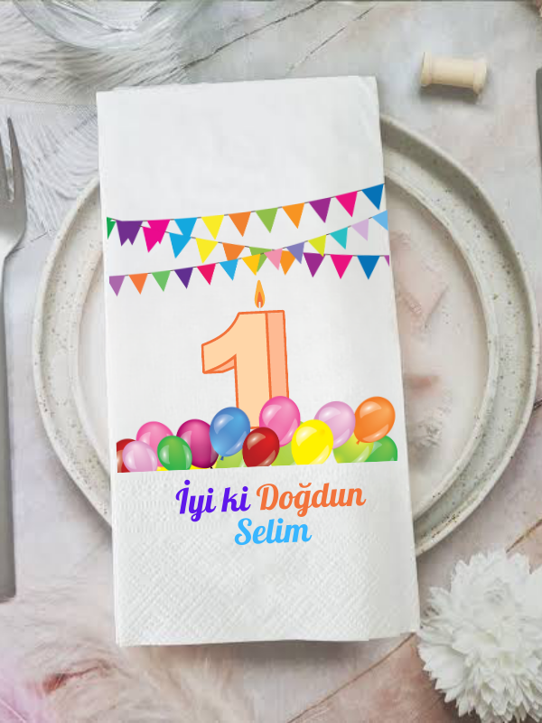 Baskılı Peçete Doğum Günü Temalı Çocuk Bir Yaş Peçetesi 20 a…