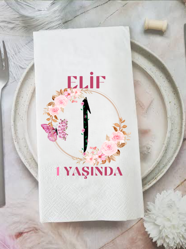 Baskılı Peçete Doğum Günü Temalı Çocuk 1 Yaş Peçetesi 20 ade…