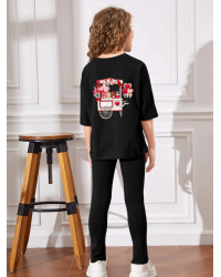 Arkası Sevimli Şeker Arabası Önü Kedi Baskılı Kız Çocuk Tişört-T-shirt