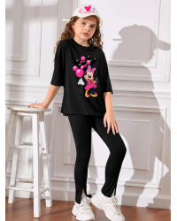 MK Baskılı Kız Çocuk Tişört-T-shirt ve Şapka Takım