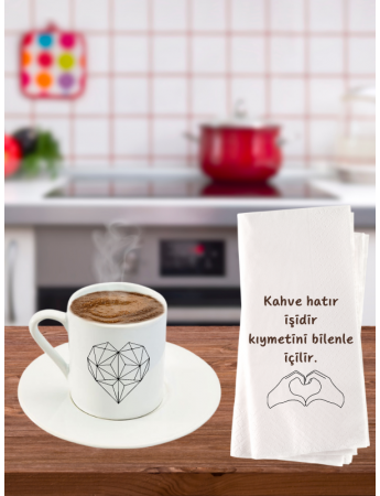 Kahve Hatır Baskılı Türk Kahvesi Fincanı ve Konsept Peçete