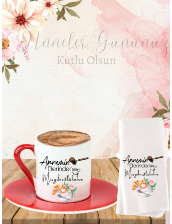 Anneler Günü Hediyesi Baskılı Türk Kahvesi Fincanı ve Konsept Peçete  0104
