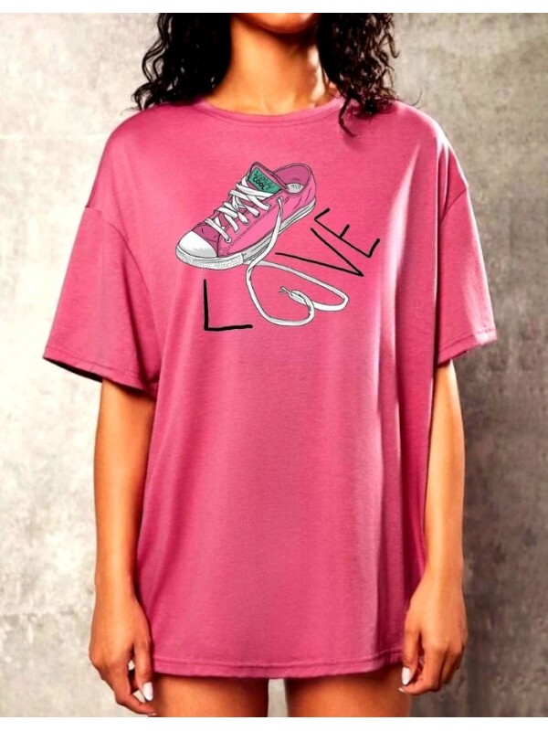 Love Baskılı Kadın Tişört Pembe…
