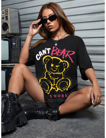 Bear  Baskılı Basic Tişört