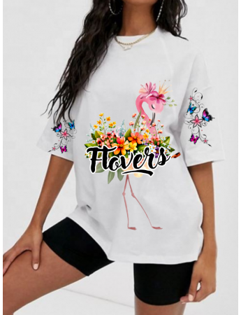 Flowers Baskılı Basic Tişört