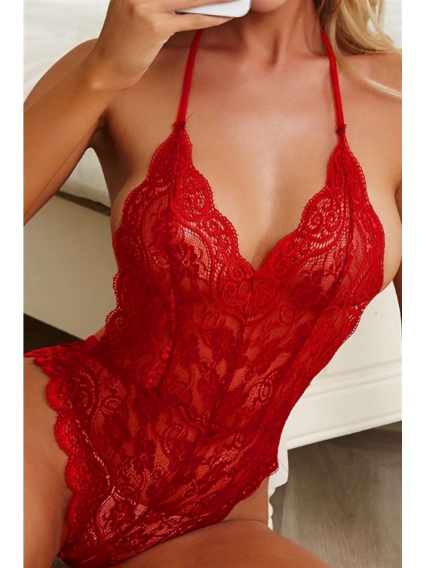 Bella Notte Kırmızı Dantel Babydoll Sırtı Açık Seksi Gecelik 15015