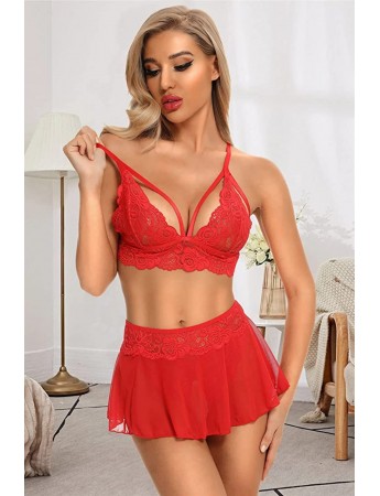 Bella Notte Özel Bölgesi Açık Kırmızı Etekli Bralet Sütyen Takım 16016
