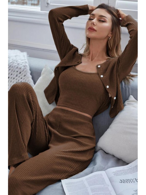 Bella Notte Viskon Kahverengi 3 Lü Trend Crop Takım 7015…
