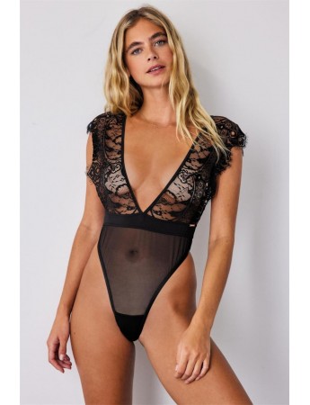 Bella Notte Siyah Sırtı Açık Dantelli Bodysuit 15055
