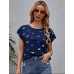 Kadın Kelebek Desenli Moskrep Kumaş T-Shirt Lacivert