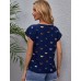 Kadın Kelebek Desenli Moskrep Kumaş T-Shirt Lacivert