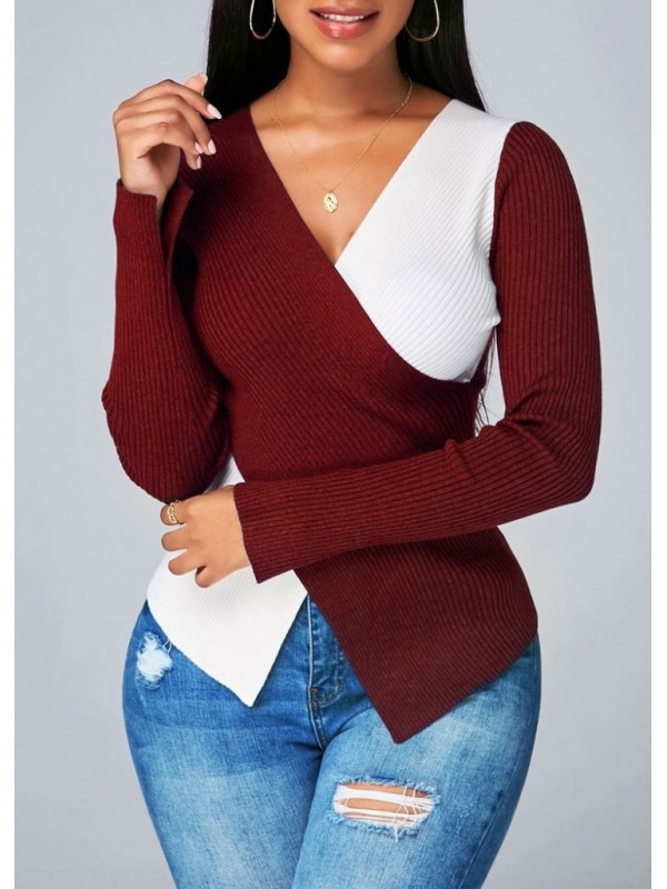 Kadın Bordo Beyaz Parçalı Kaşkorse Kumaş Bluz Bordo…