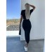 Kadın üst Kısa Kollu Düğmeli Crop, Alt Yırtmaçlı Etek Triko Takım Siyah
