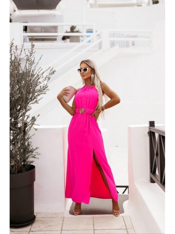Kadın Sundy Kumaş Yırtmaçlı Kemerli Elbise Pembe…