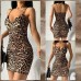 Kadın Leopar Desenli Gloplu Mini Elbise Leopar