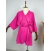 Kadın Fakir Kol Fiyonk Fetay Keten Kumaş Mini Kimono Elbise Pembe