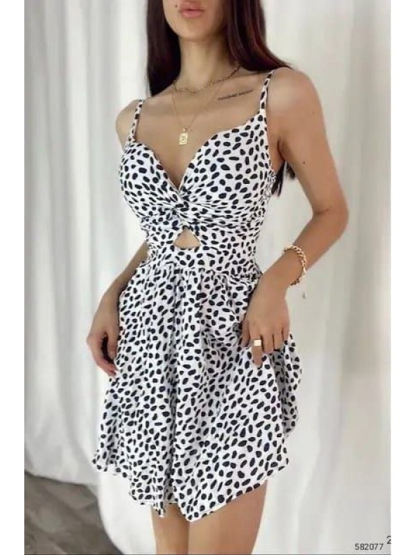 Kadın Omuz Askılı Ince Bel Detay Göbek Dekolteli Mini Elbise Beyaz…