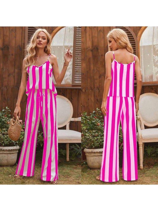 Kadın Dijital Baskılı Jesica Kumaş Askılı Bluz Pantolon Takım Pembe…