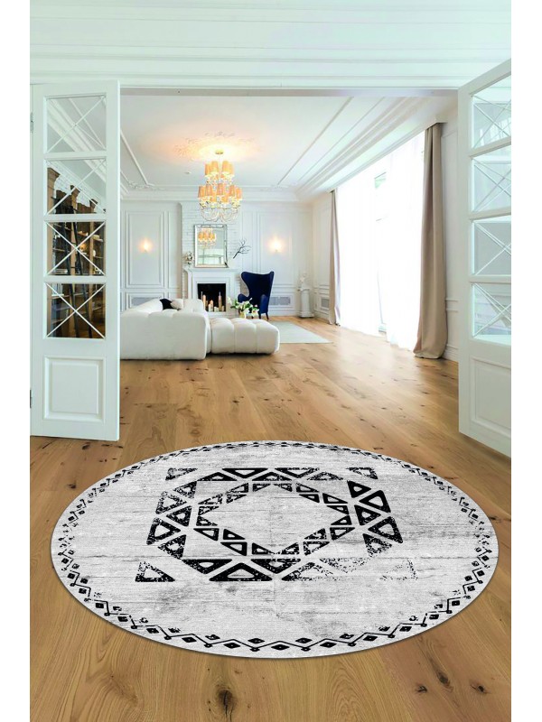 Dekoratif Kaymaz Taban Yıkanabilir Yuvarlak Halı S4-DOT-YUV-SD-1055
