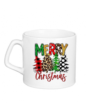 Merry Christmas Çam Ağacı Baskılı Kişiye Özel Süblimasyon Baskı Kupa Beyaz
