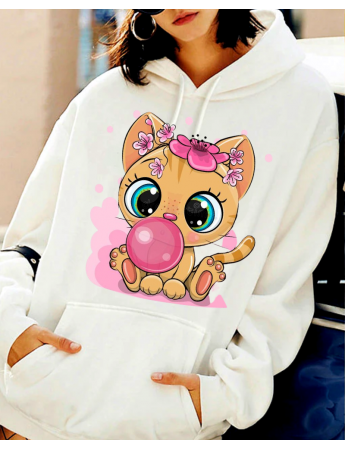 Sevimli kedi baskılı kadın sweat