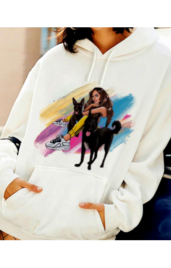 Köpek ve Kadın Baskılı Kadın Sweatshirt…