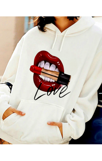 Dudak ve Ruj Baskılı Kadın Sweatshirt…