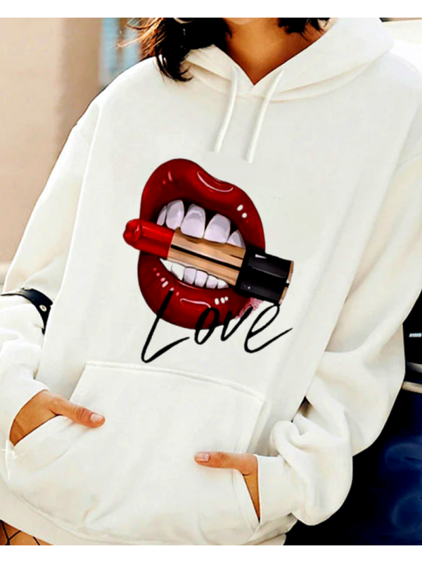 Dudak ve Ruj Baskılı Kadın Sweatshirt…
