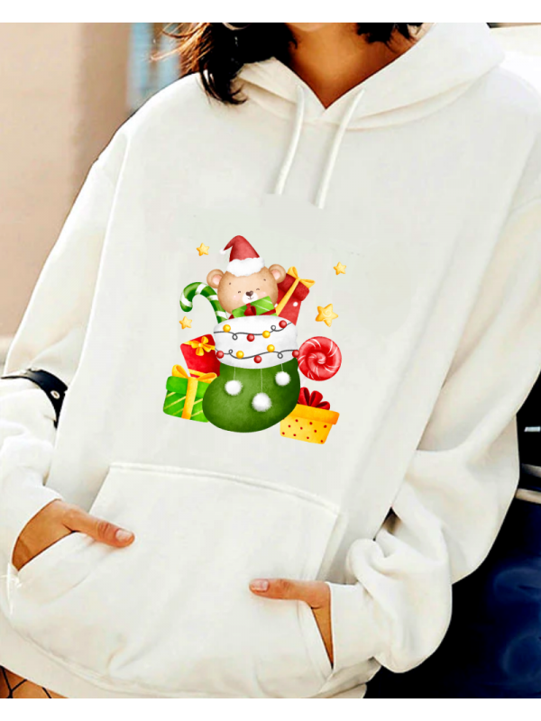 Yılbaşı Çorap Ayıcık Tema Baskılı Kadın Sweatshirt…