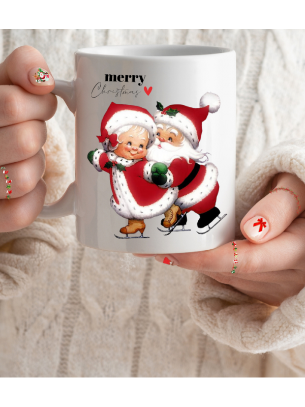 Yılbaşı Sevimli Buz Pateni Yapan Noel Dede ve Noel Nine Baskılı Kişi…