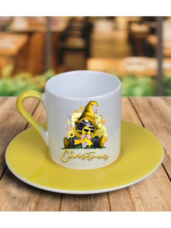 Yılbaşı Noel Baskılı Türk Kahvesi Fincanı Sarı 05…