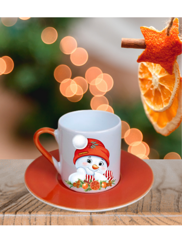 Yılbaşı Noel Kardan Adam Baskılı Kişiye Özel Turuncu Türk Kahvesi …