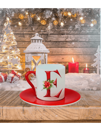Yılbaşı Noel Baskılı Kişiye Özel Harf Türk Kahvesi Fincanı 01