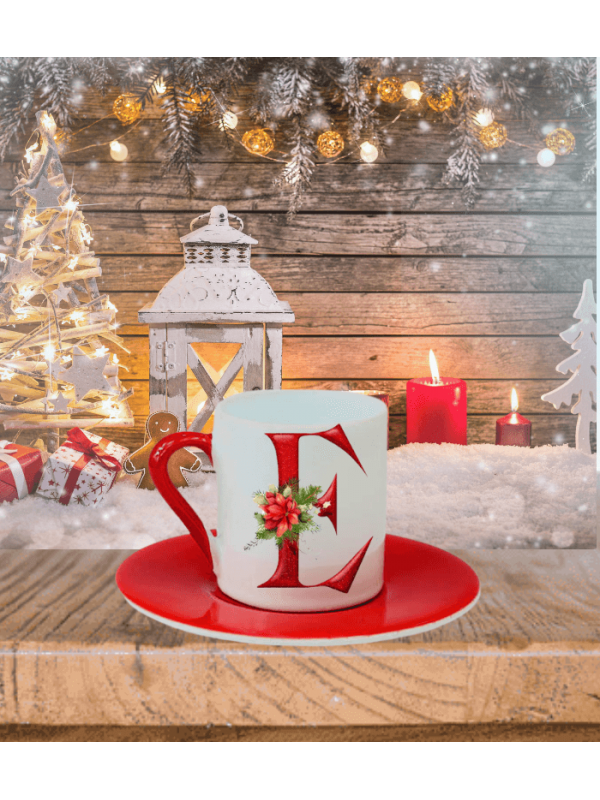 Yılbaşı Noel Baskılı Kişiye Özel Harf Türk Kahvesi Fincanı 01…