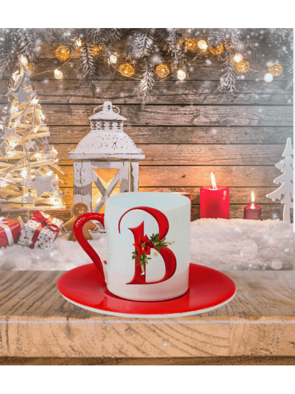 Yılbaşı Noel Baskılı Kişiye Özel Harf Türk Kahvesi Fincanı 03…