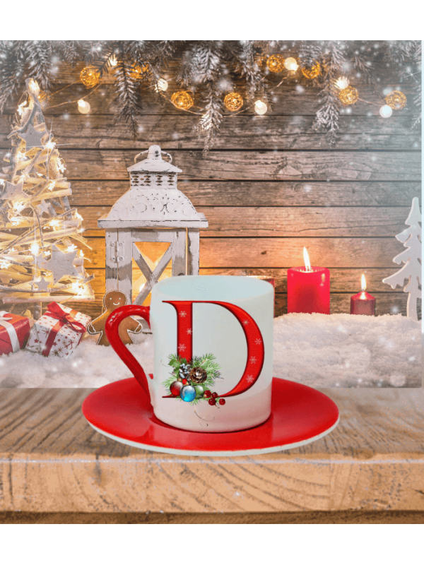 Yılbaşı Noel Baskılı Kişiye Özel Harf Türk Kahvesi Fincanı 05…