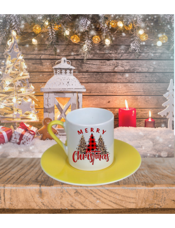 Yılbaşı Noel Baskılı Kişiye Özel Sarı Türk Kahvesi Fincanı 102