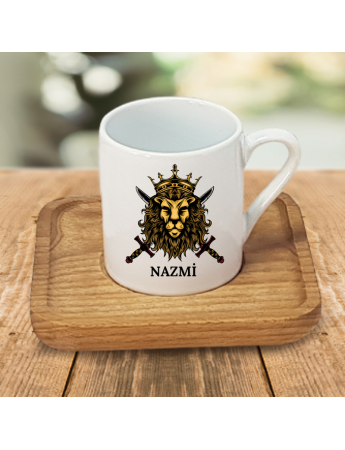 Bambu Tabaklı Aslan ve İsim Baskılı Kahve Fincanı