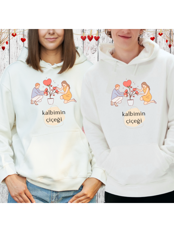 Sevgili Kombini Romantik Kalbimin Çiçeği Baskılı Kişiye Özel Sweats…