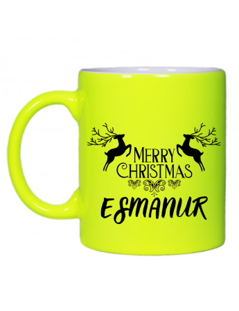 Neon Yeşili Noel Baskılı Kupa